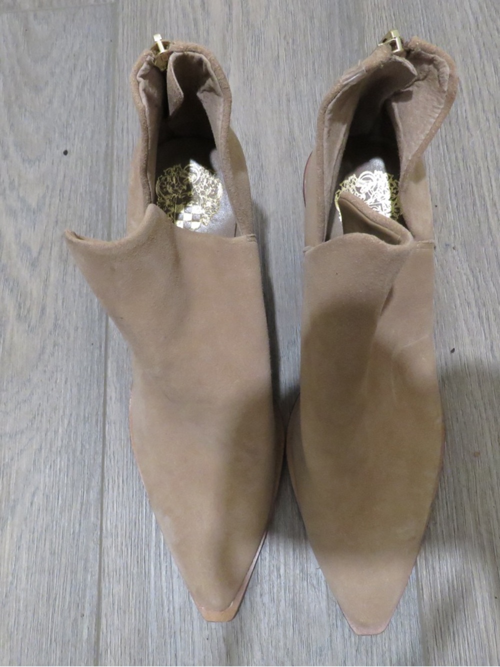 Vince Tan Suede Pointed-Toe Ankle Booties